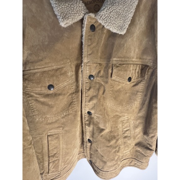 Vtg Y2K Aeropostale Leather Brown Jacket Men XL Sherpa Fleece Lined Bomber - Picture 3 of 8